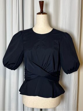 Veronica Beard Arvilla Top Navy Puff Sleeve Peplum Size 8